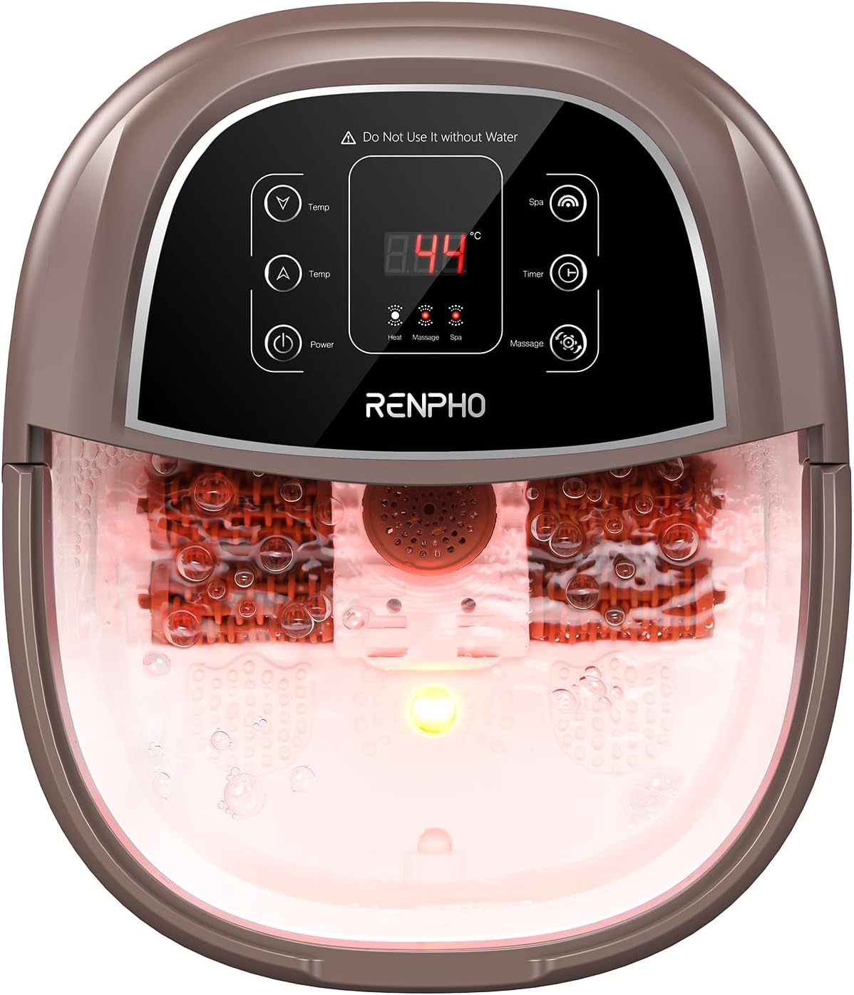 RENPHO appareil de massage des pieds, Brun/Gris – Bain de Pieds Hydromasseur avec Chauffage Rapide | Massage Automatique et Jets de Bulles Puissants