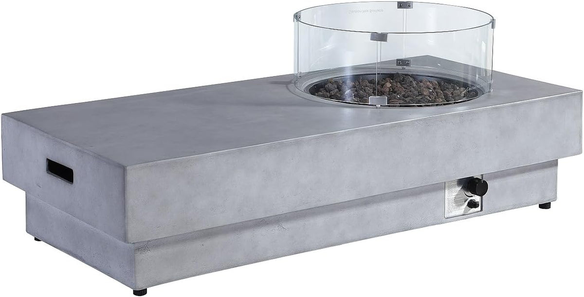 braséro Vente | Gris, Table rectangulaire au gaz en MGO Effet béton – Foyer Rond - SEROZA