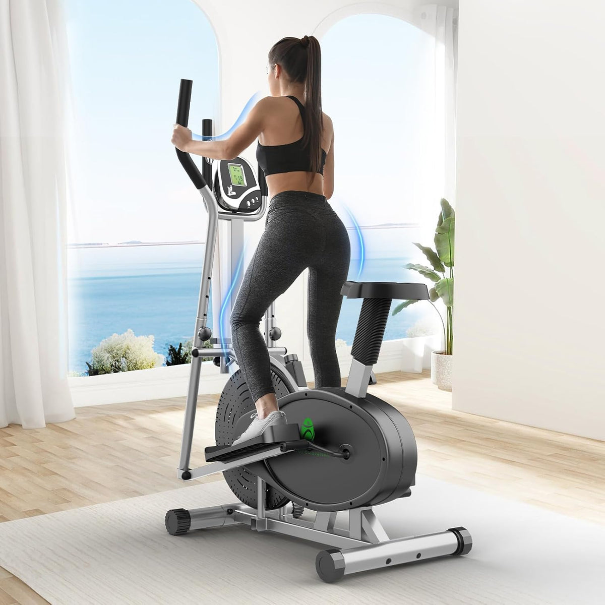 Cardio-training YONISEE – 1 V | Gris/Noir, 2 en élo Elliptique pour La Maison – Appareil d'exercice Velo Elliptique avec Siège Ergonomique