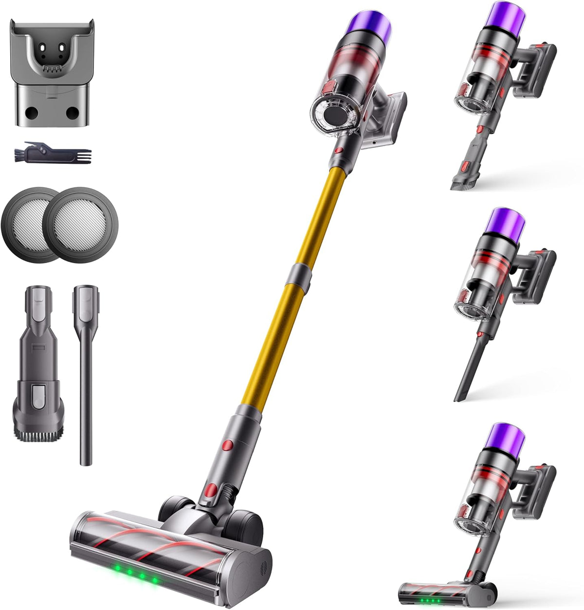 ISWEEPR aspirateur balai sans fil, 55Kpa – 600 W | Jaune/Violet/Gris, X7 / /80Min – Aspirateur sans Fil Puissant avec Écran Intelligent