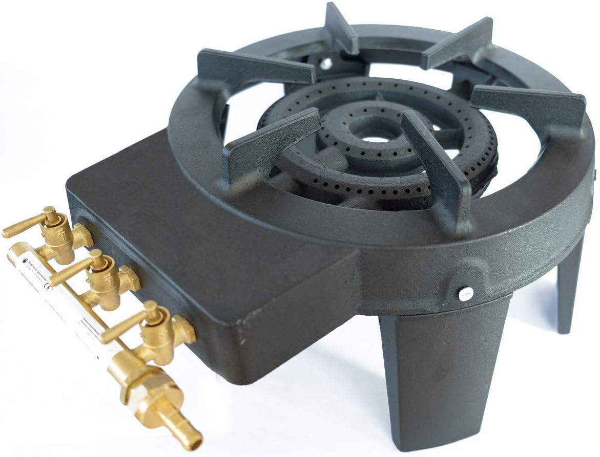 Meva Réchauds de camping, 9.8 KW – Noir/Or | Rechaud TRAITEUR gaz fonte TRIGLAV 4 pieds 3 robinets Puissant et Stable