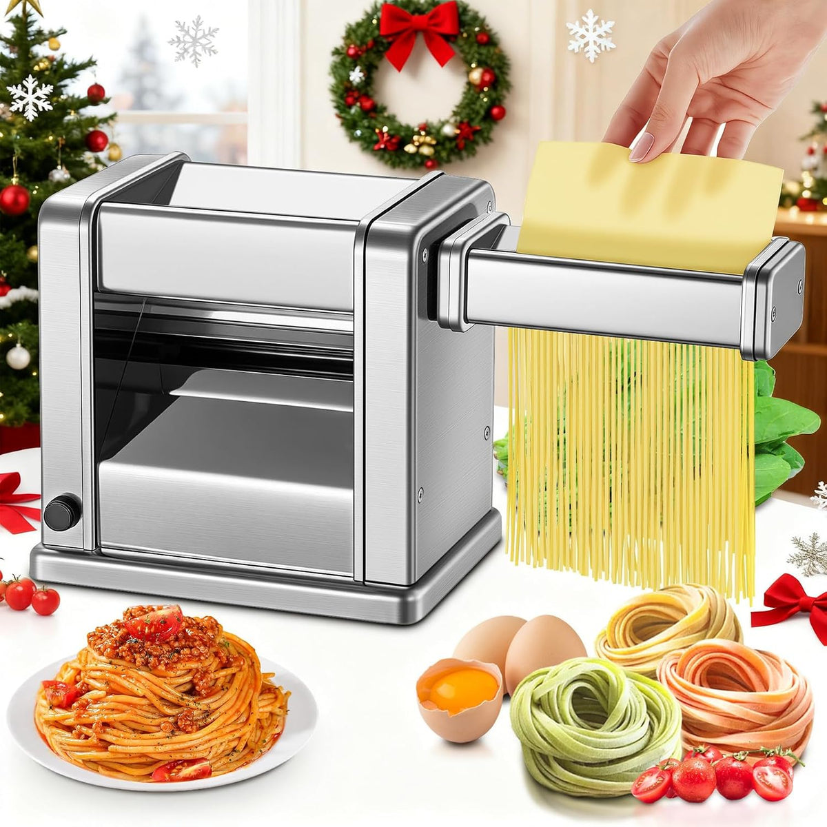 FOHERE Machines à pâtes, 1.5 mm – 6.6 mm | Argent, 7 Réglages 'Épaisseur pour Spaghettis/Fettuccine/Boulettes/Ravioli